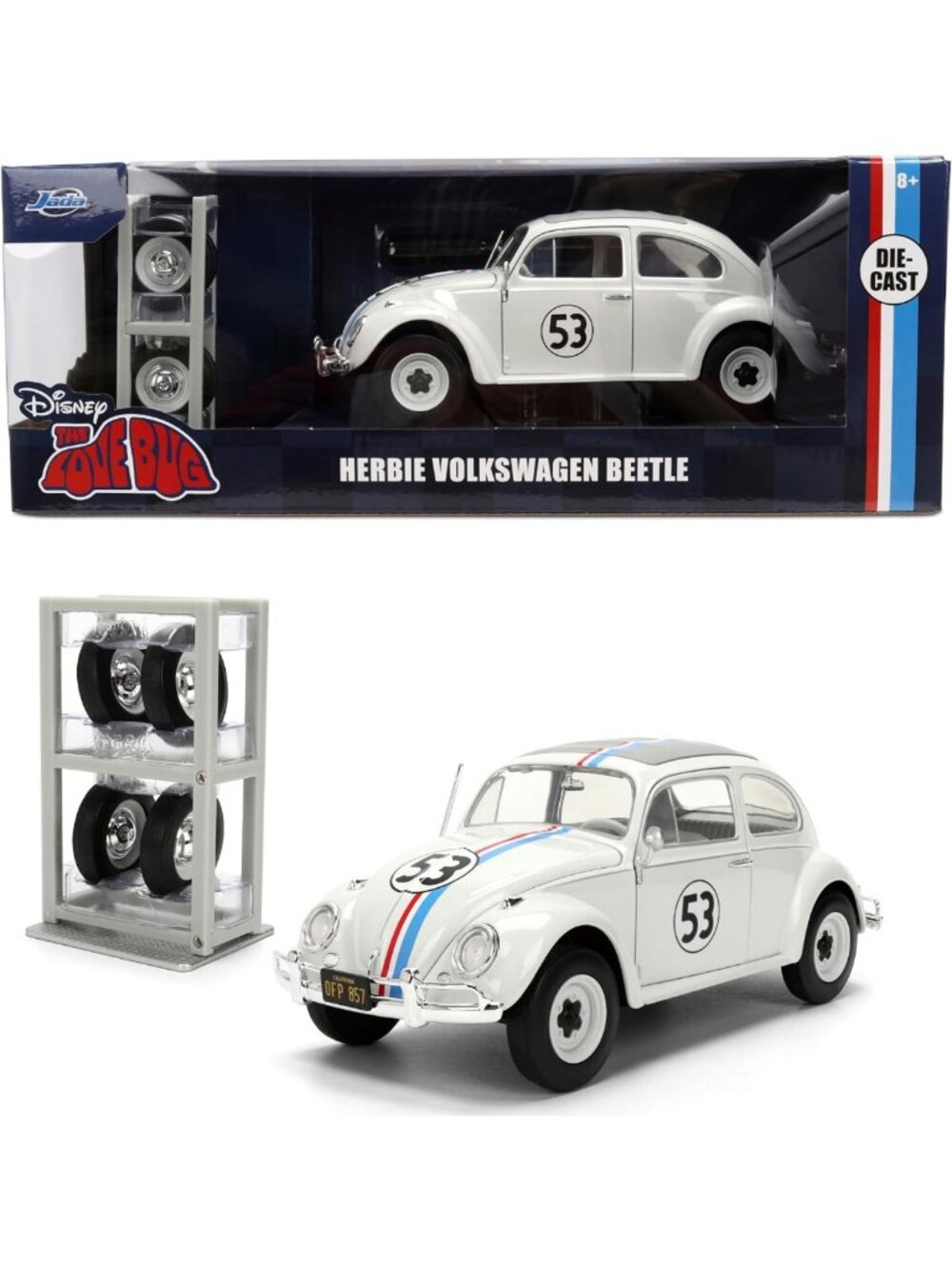 Die-Cast Volkswagen Beetle Model Car with Tire Rack - 1:24 Scale Collectible Toy